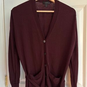 J.Crew burgundy cardigan with tie